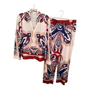 Abstract Beige Print Shirt & Pants Set – Size XL